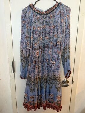 Boho Printed Midi Dress in Light Blue
